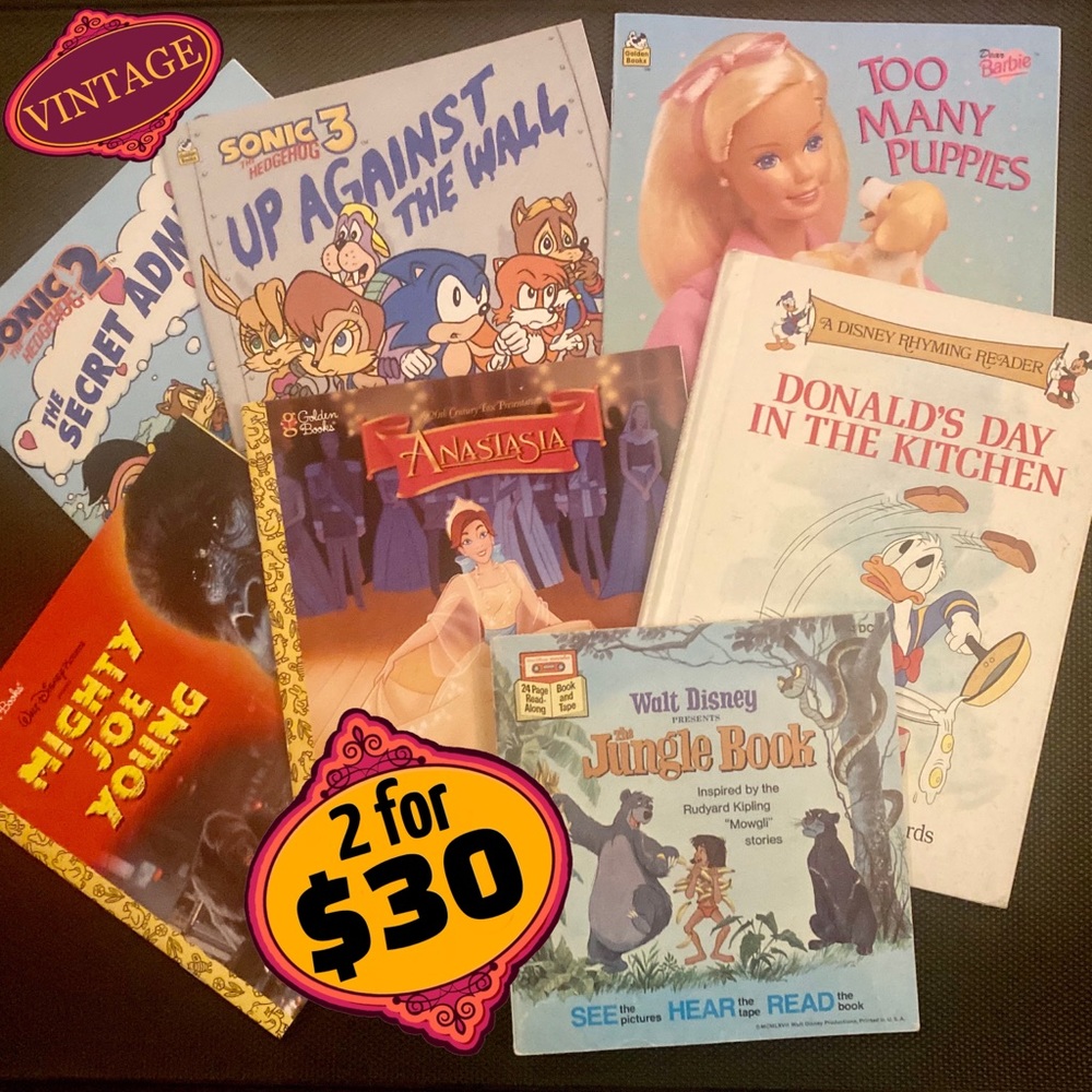🎉2/30 Set of 7 Disney Golden Picture Books Jungle Book Sonic Barbie 1st Readers